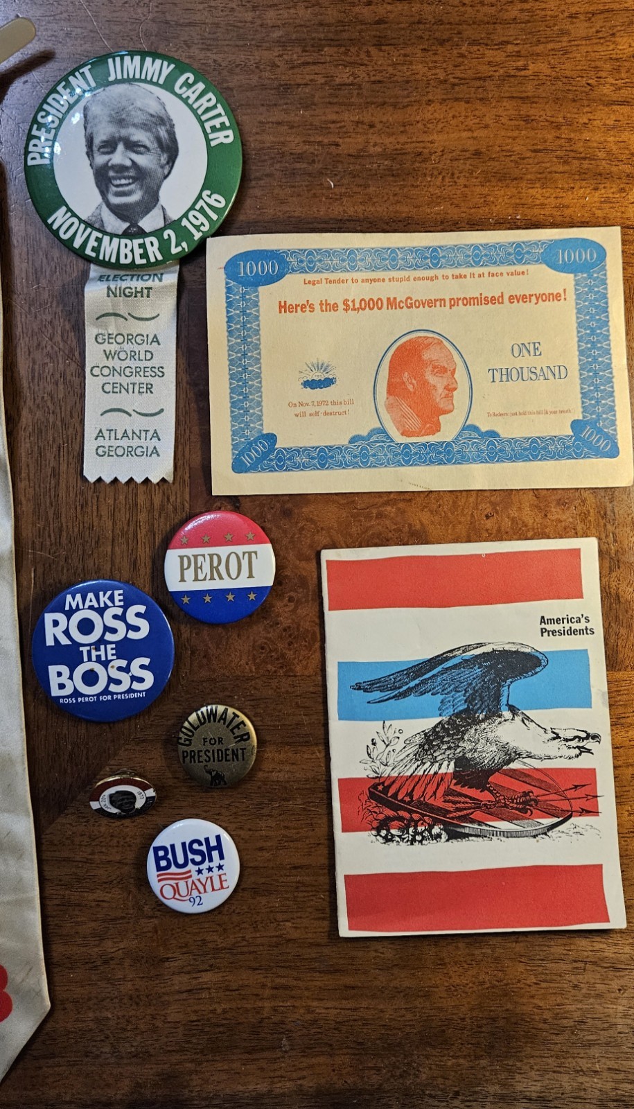 VINTAGE CAMPAIGN MEMORABILIA 1960s-1990s Perot Wallace Carter Goldwater Bush