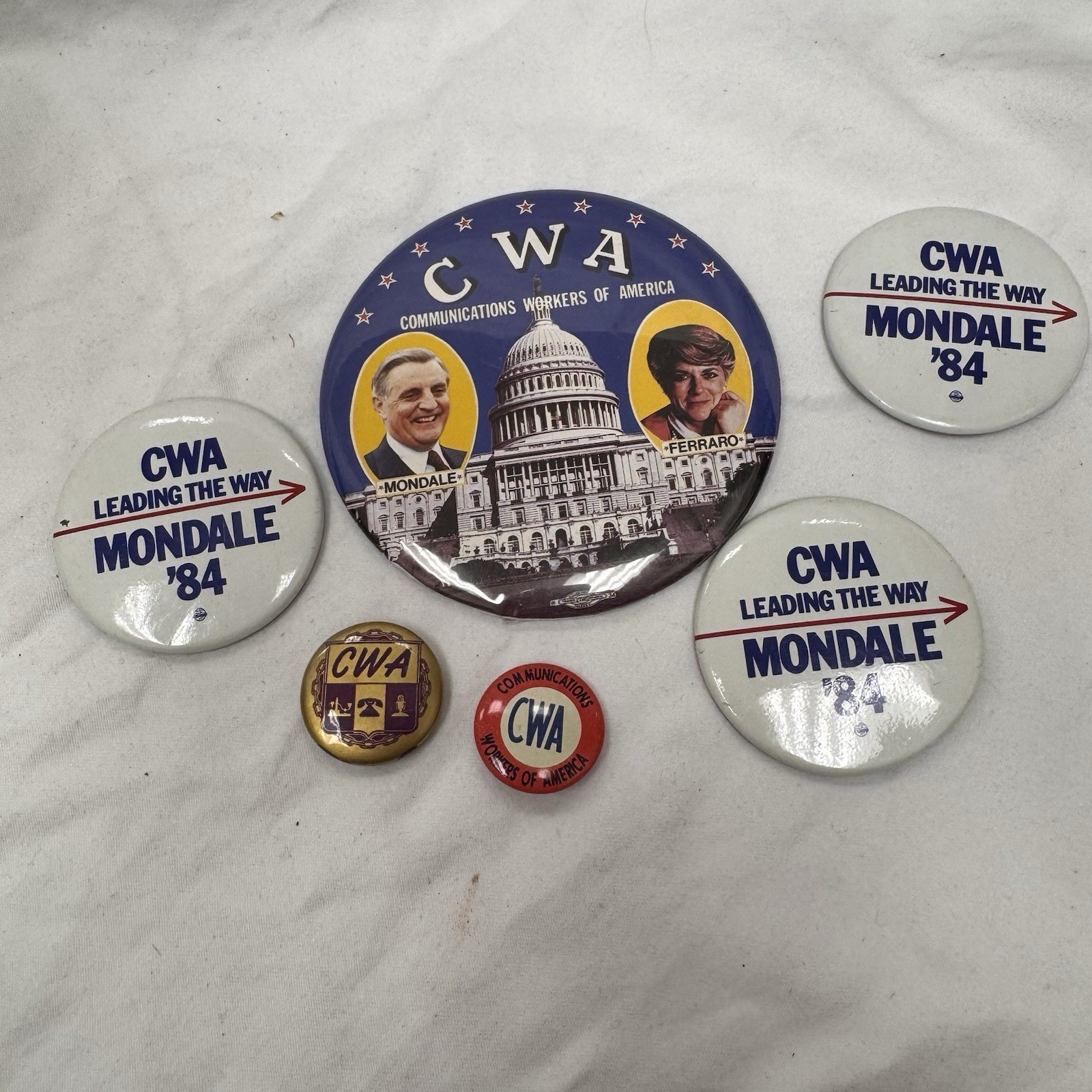 Walter Mondale 1984 campaign pin button political CWA Union VINTAGE Lot Ferraro