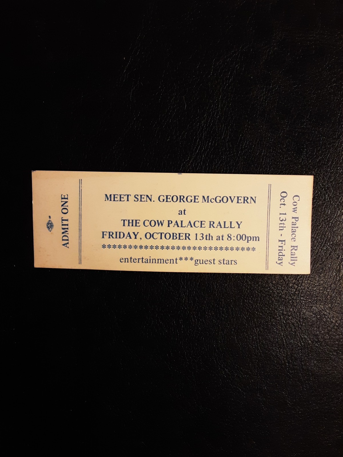 Political Rally ticket McGovern / San Francisco Cow Palace