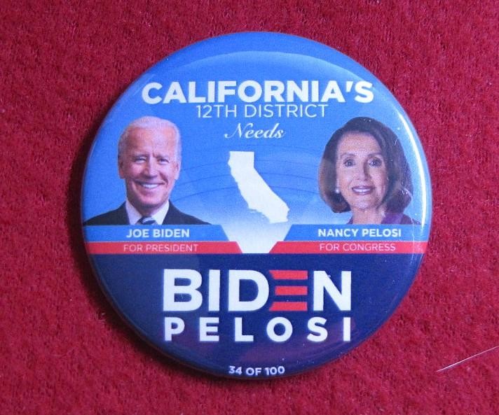 2020 Joe Biden Nancy Pelosi Congress California CA Political Button Pin