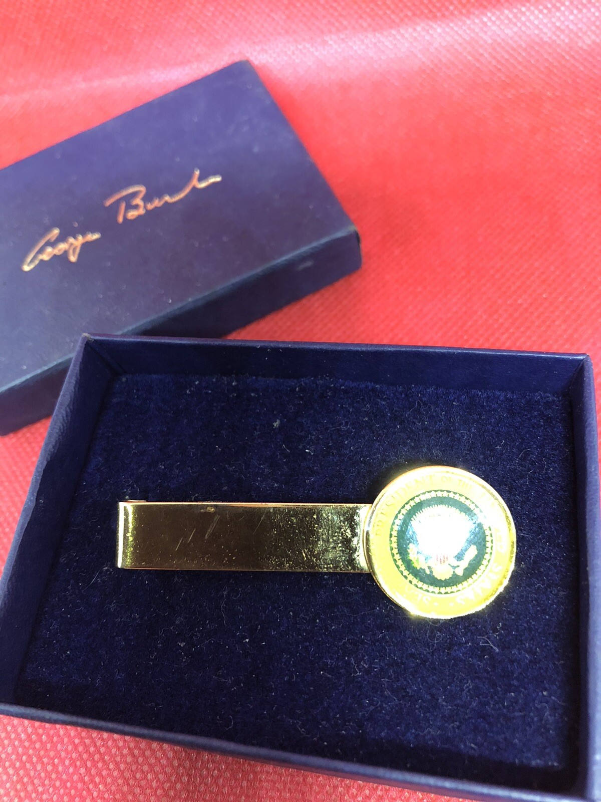 George Bush Presidential Seal Tie Bar Signed Box Included
