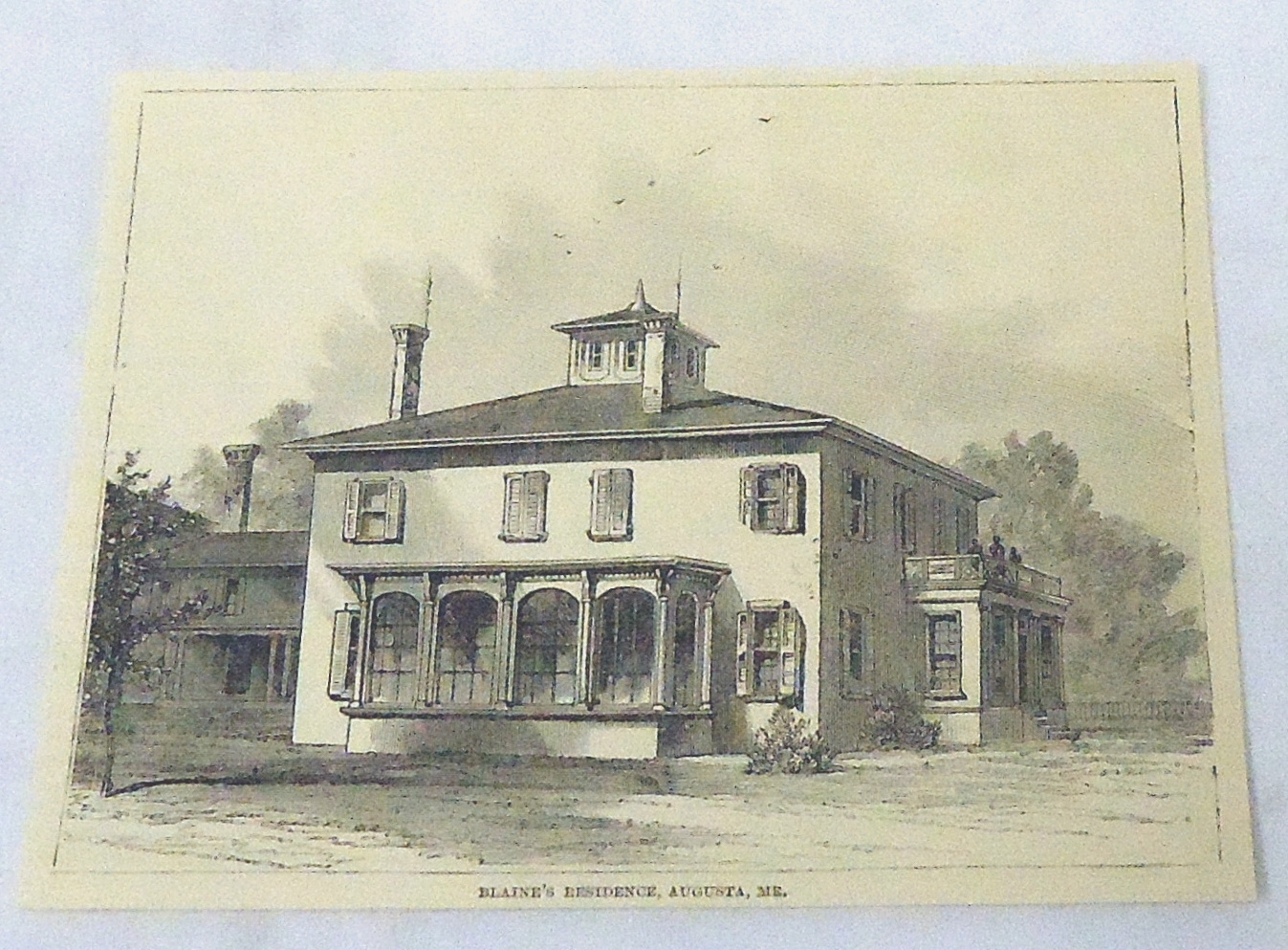 1884 magazine engraving ~ JAMES G BLAINE’S RESIDENCE, Augusta ME