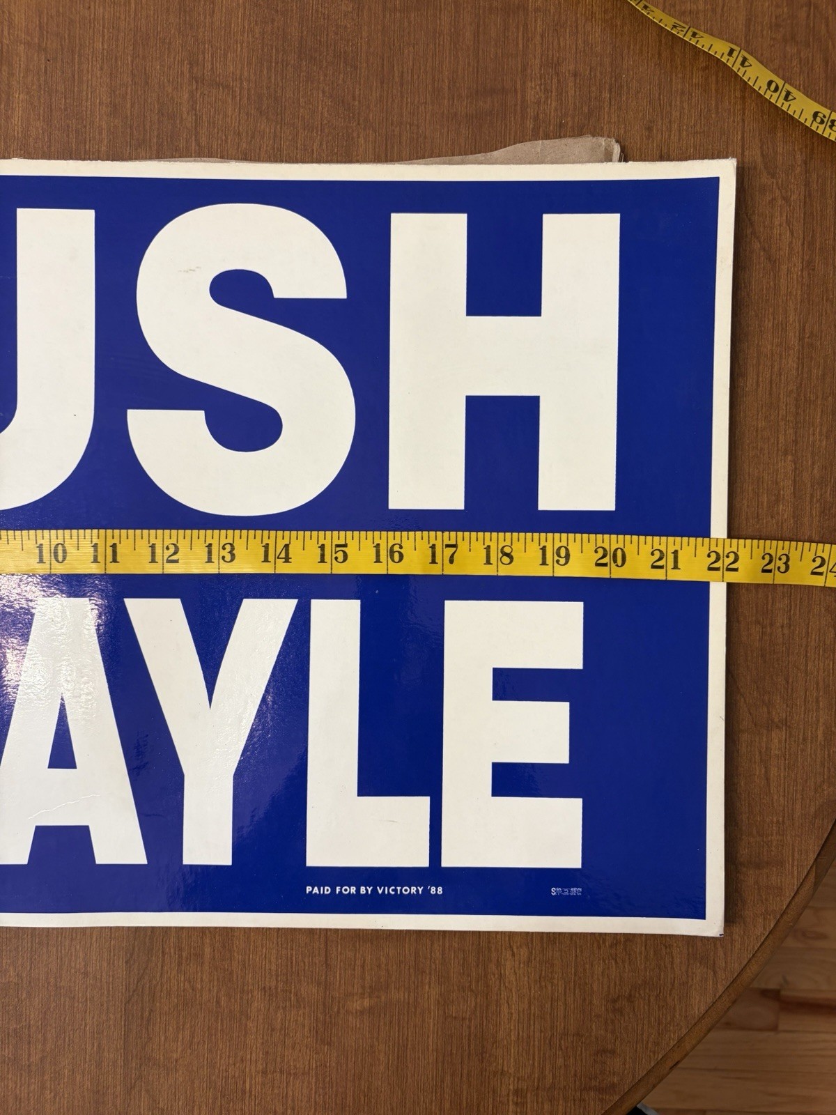 Vintage Bush/Quayle 1988 Campaign Sign 22”x13.5” Blue/White