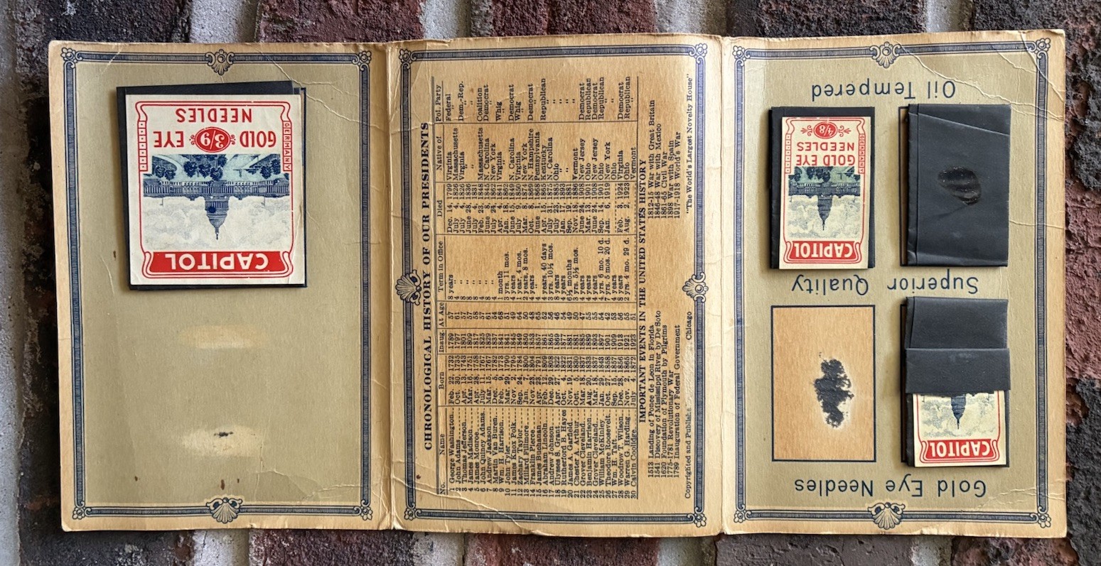 1926 OUR PRESIDENTS HISTORICAL NEEDLE BOOK N SHURE CO CHICAGO, ILLINOIS