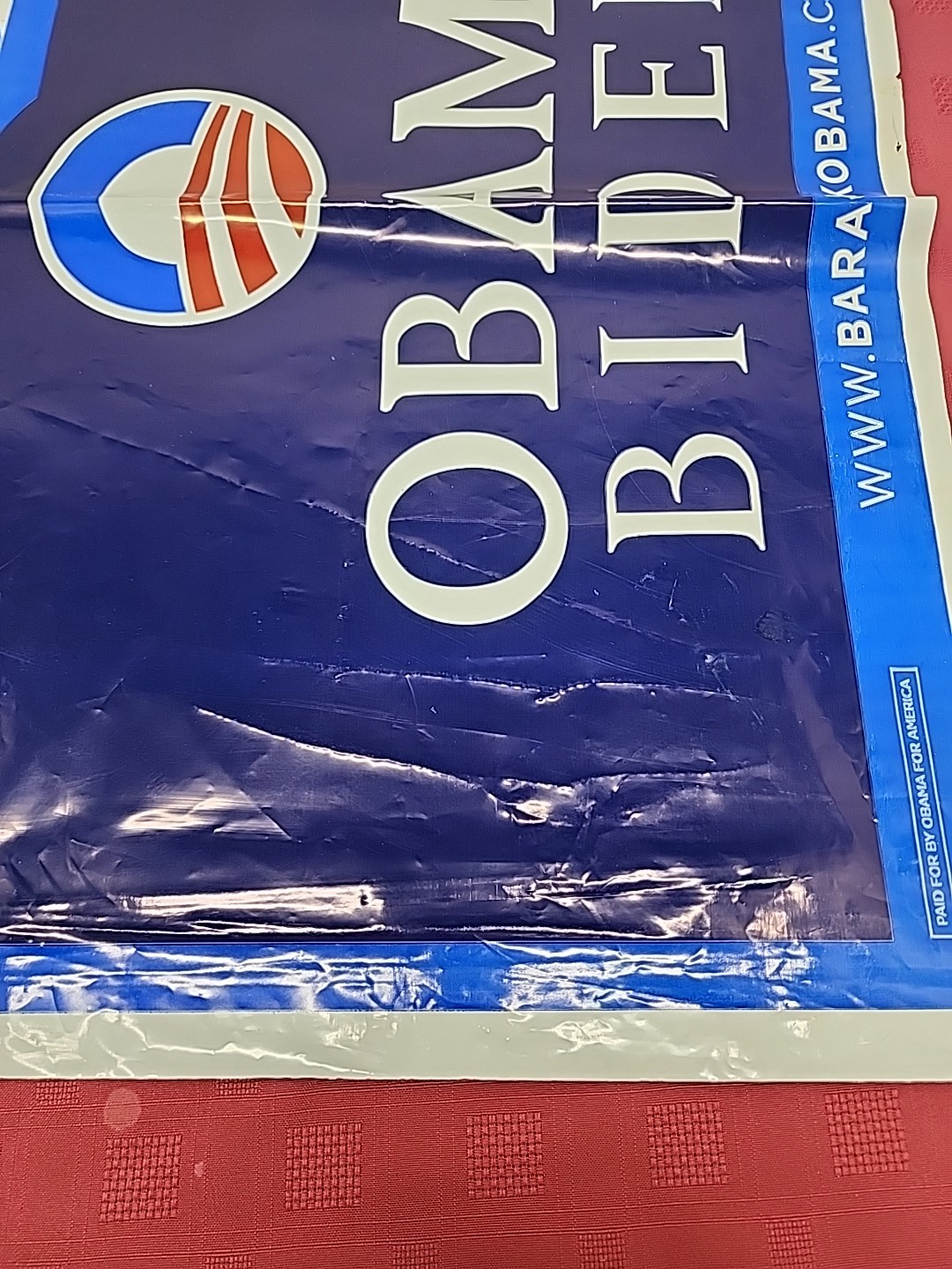 OBAMA/BIDEN Yard Sign 2008 Presidential Election Plastic Poster 2 Sided 26 X 18