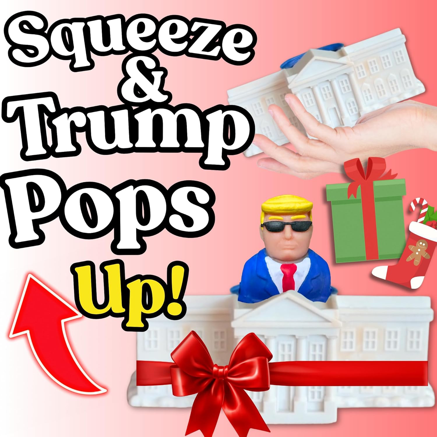 Donald Trump Pop-Up White House Squeeze Toy – Funny Trump Gift for Secret Santa,