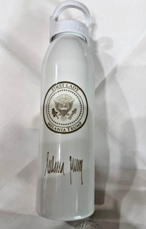 Melania Trump signed White Liberty Water Bottle with Presidential Coat of Arms