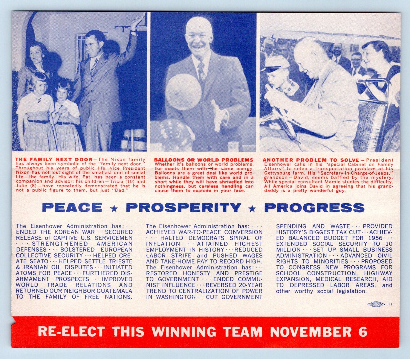 Keep America Strong With Ike and Dick Eisenhower Bi-Fold 1956 Campaign Brochure
