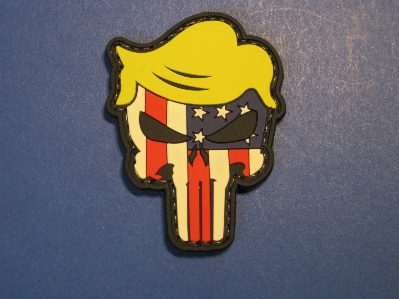 TRUMP USA SKULL PVC RUBBER PATCH SMALL CREST / CAP SIZE HOOK BACK FREE SHIPPING!