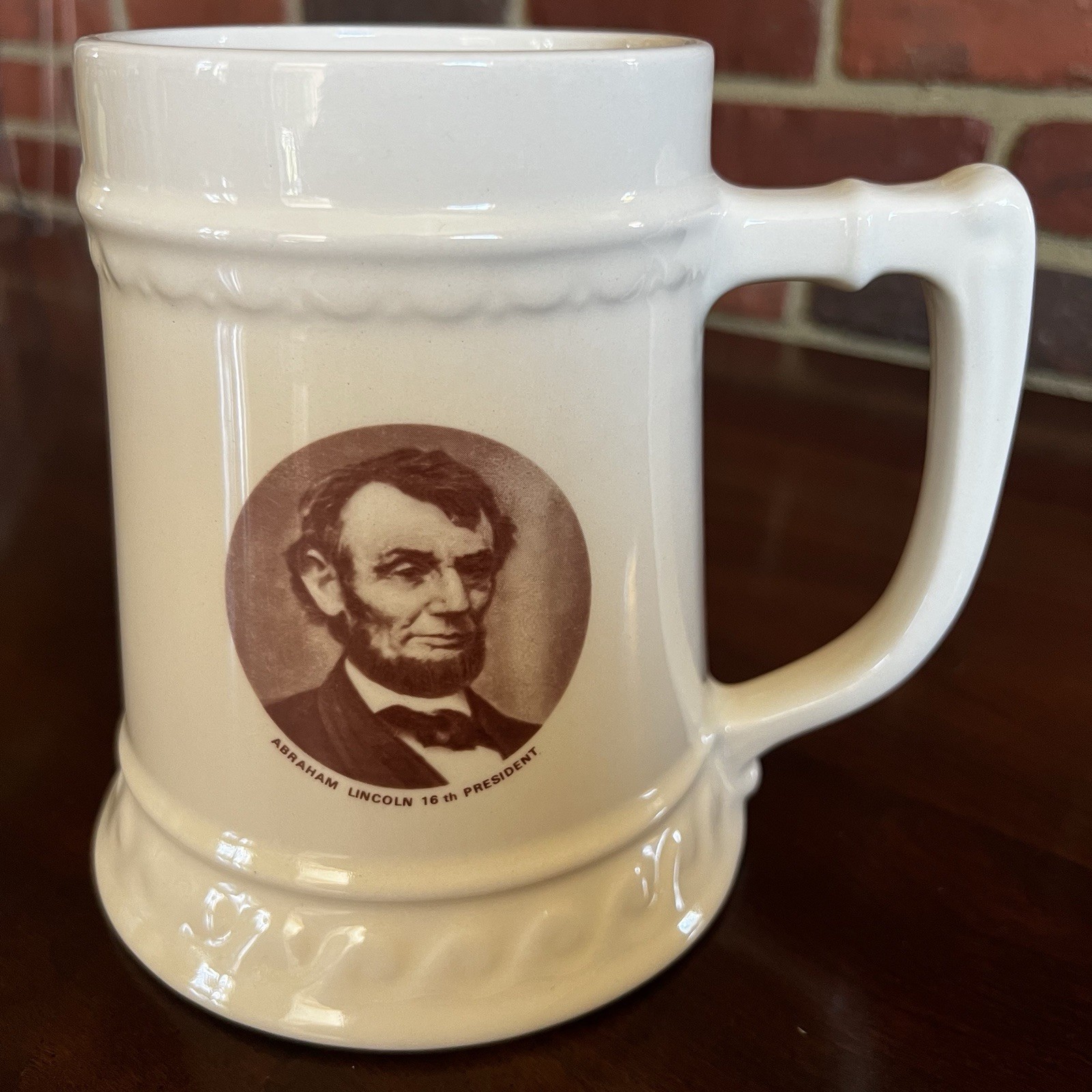 Large 6” Abraham Lincoln 16th President Mug Cup Glass Ceramic Stein USA Antique