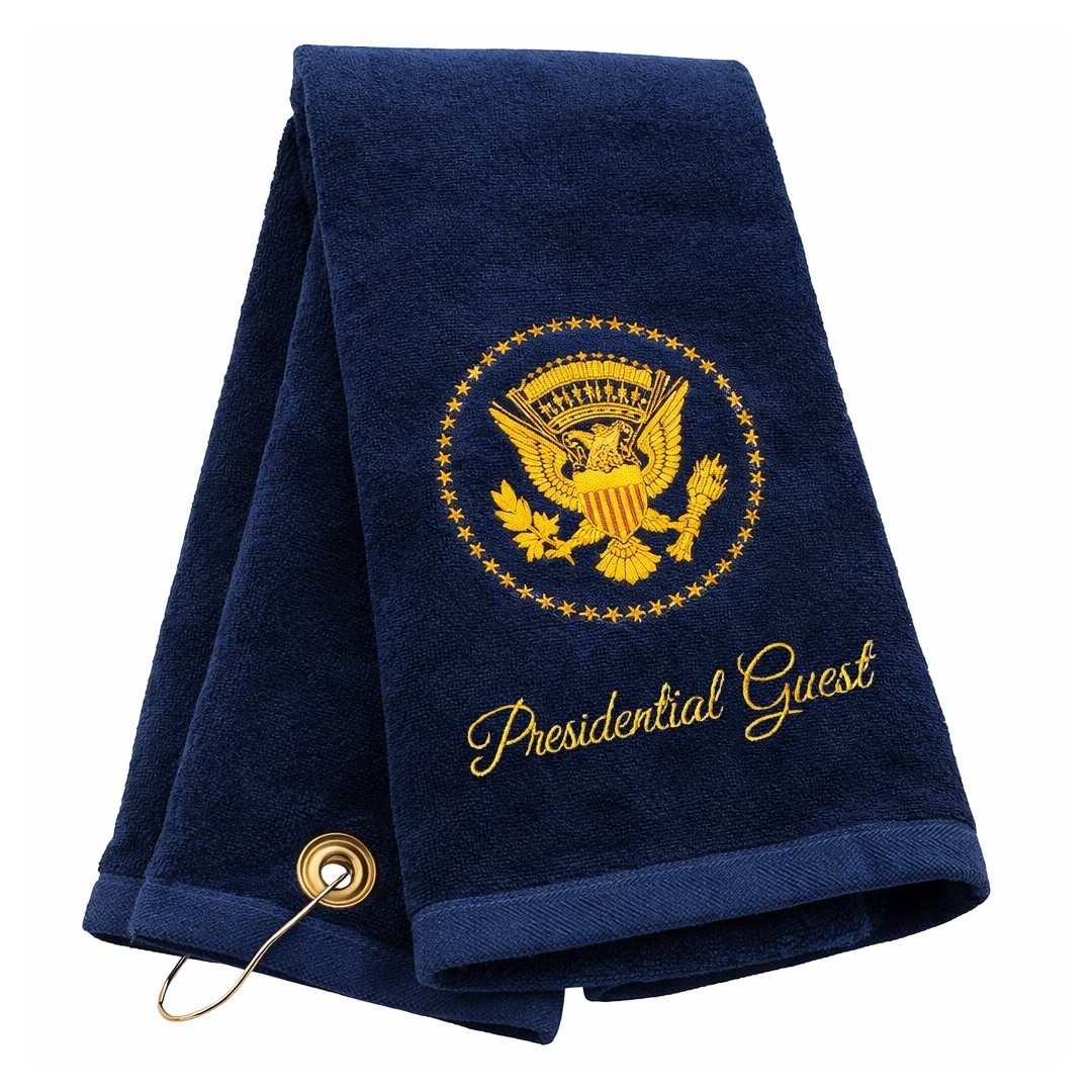 Presidential Guest Embroidered Gold Presidential Seal Navy Blue Golf Towel