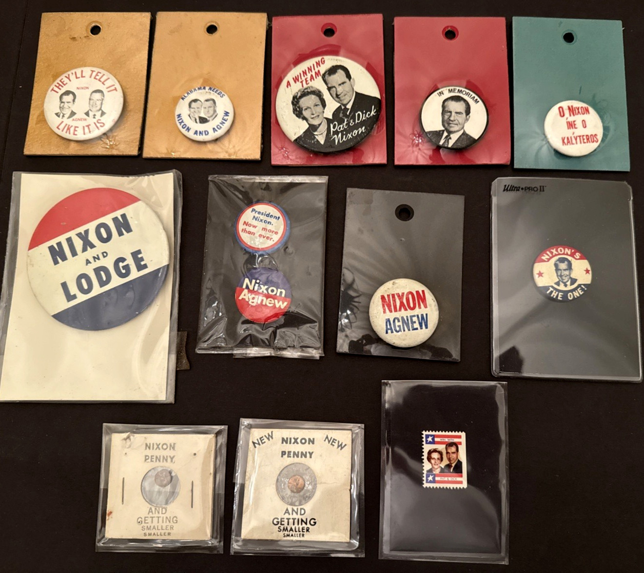 Lot of Richard Nixon presidential campaign buttons penny getting smaller 1960’s