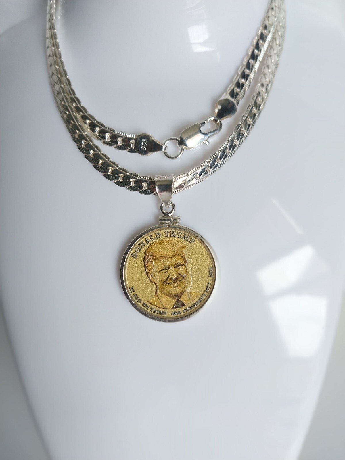 Necklace Plated With Donald Trump Colorized Collectible $1 Coin