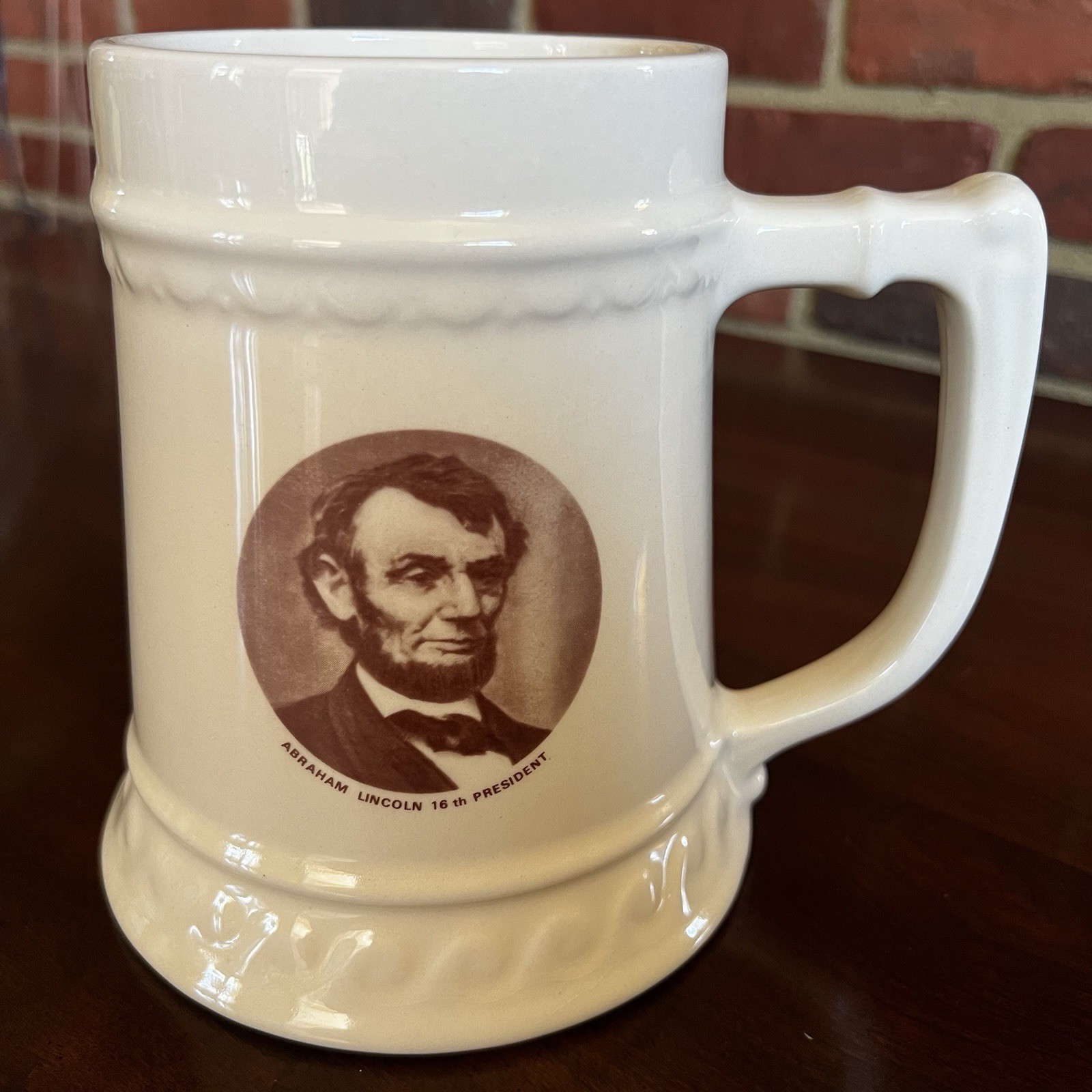 Large 6” Abraham Lincoln 16th President Mug Cup Glass Ceramic Stein USA Antique