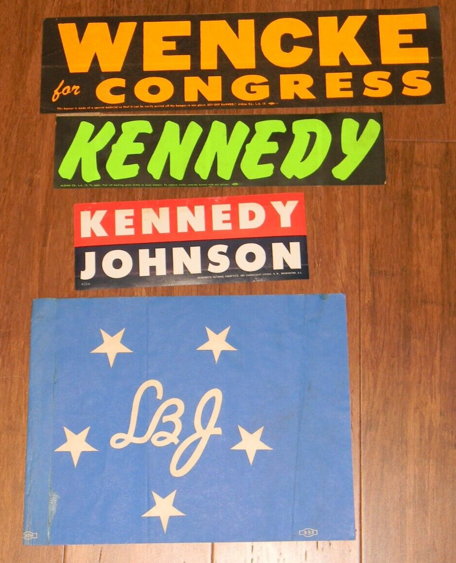 President Kennedy Johnson LBJ Wencke Congress political paper bumper sticker lot