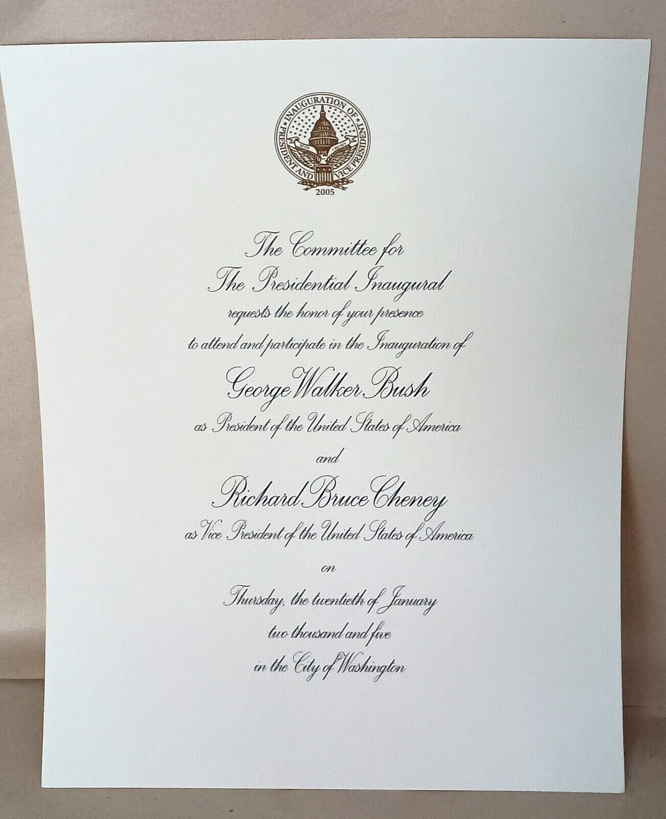George Bush Cheney 2005 Presidential Inauguration Day Invitation Letter New NOS