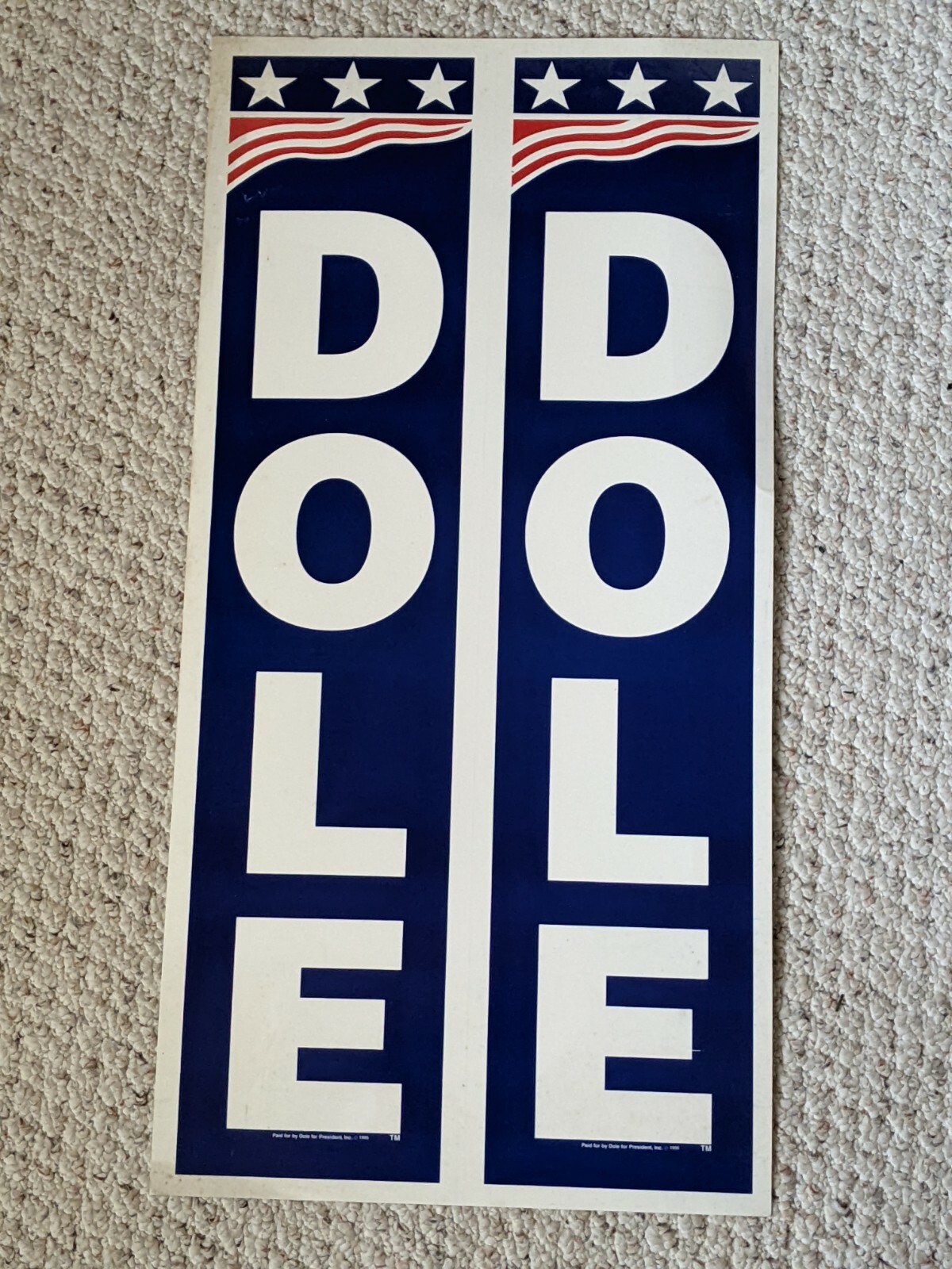 BOB DOLE for US President Campaign Poster against Hillary Clinton, 1996 – RARE