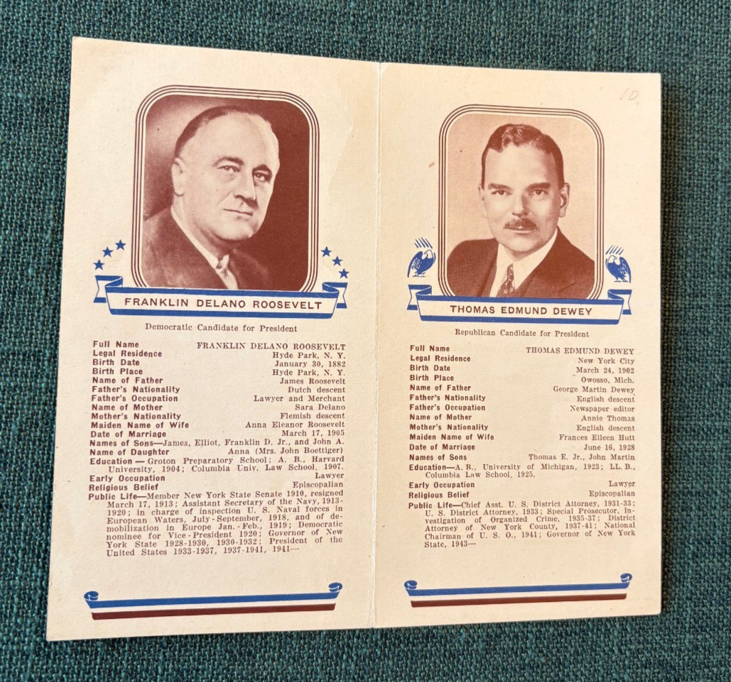1940 The Book of Presidents Monarch Life Insurance Co Booklet Roosevelt & Dewey