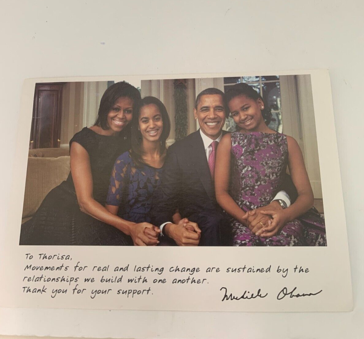 Michelle Obama Thank You Message Printed Signature Barack Family Democrat
