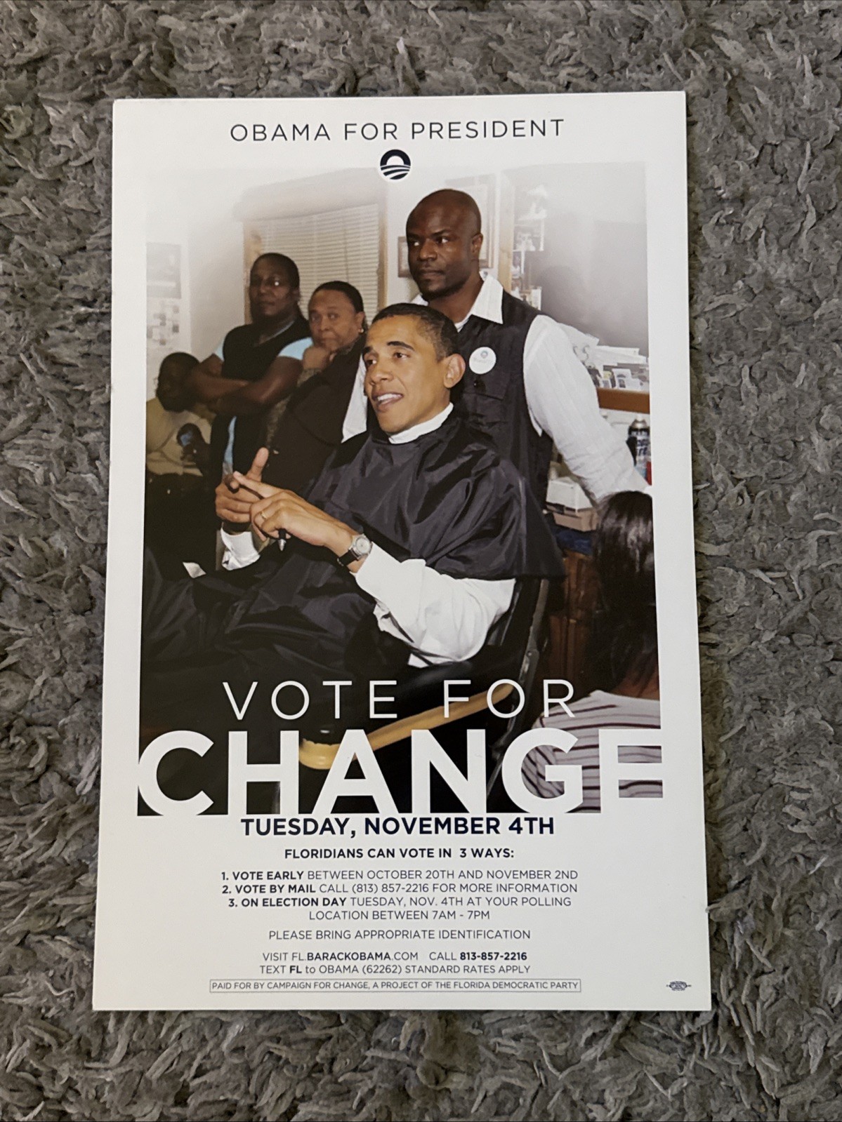 2008 Obama Campaign Barbershop Poster ULTRA RARE Florida