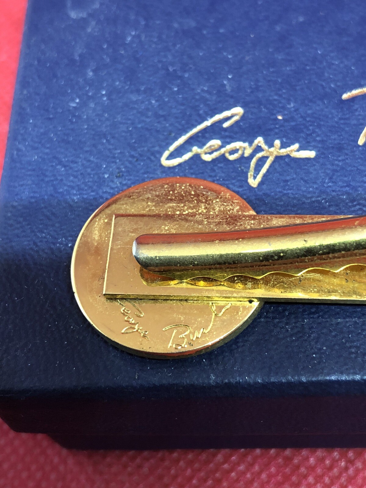 George Bush Presidential Seal Tie Bar Signed Box Included