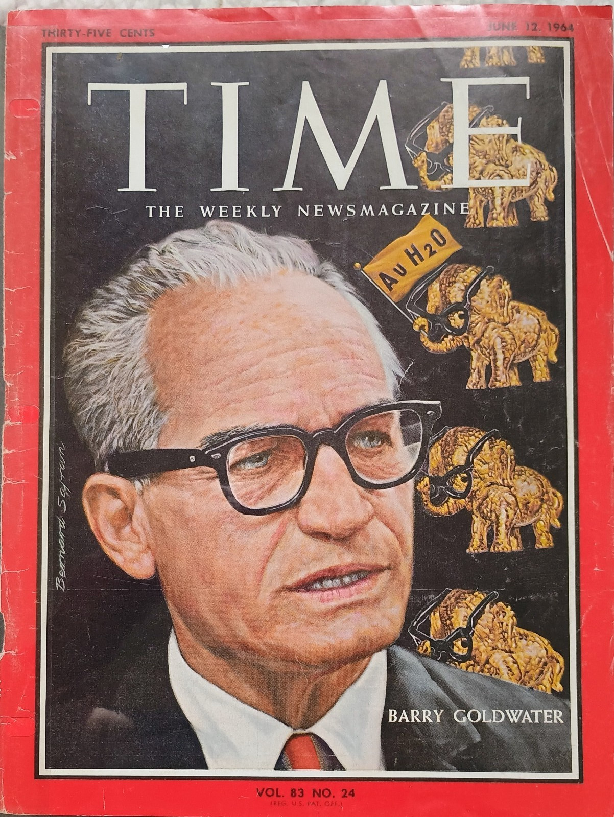 BARRY GOLDWATER ICampaign Items / Gold Elephant in Glasses/ Magazine Cover/ book