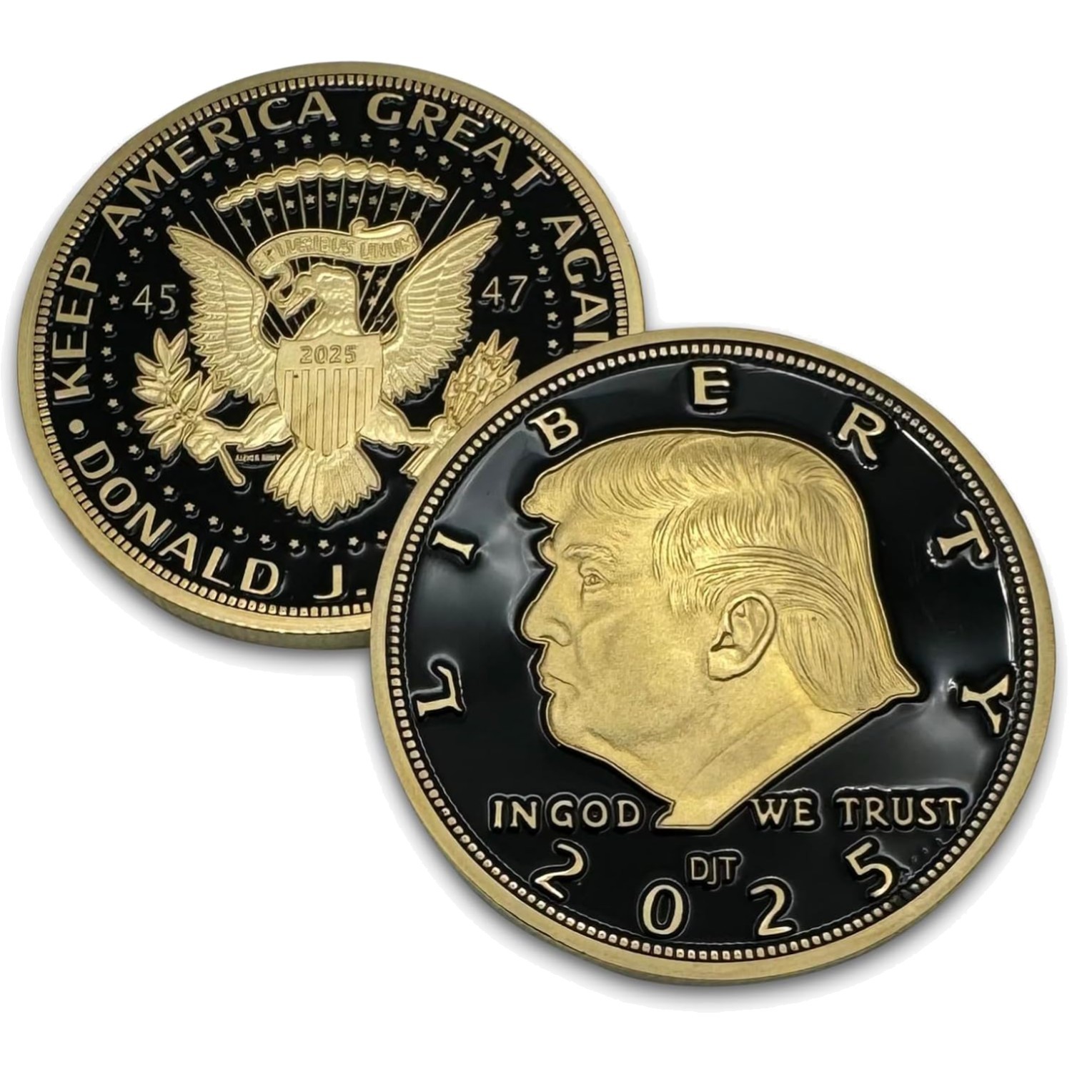 Donald Trump Coin 2025 Black Gold 24kt Plated 38mm x 2mm