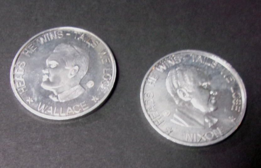 Lot of 2 Wallace / Nixon Metal Tokens – “Heads He Wins – Tails We Lose” 1968 Vtg
