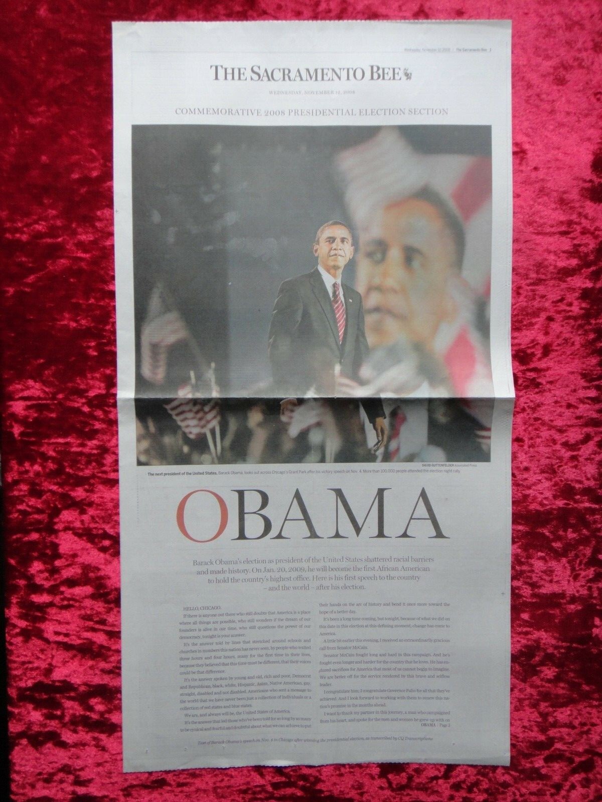 BARACK OBAMA COMMEMORATIVE 2008 ELECTION SECTION NEWSPAPER NOV. 12, 2008