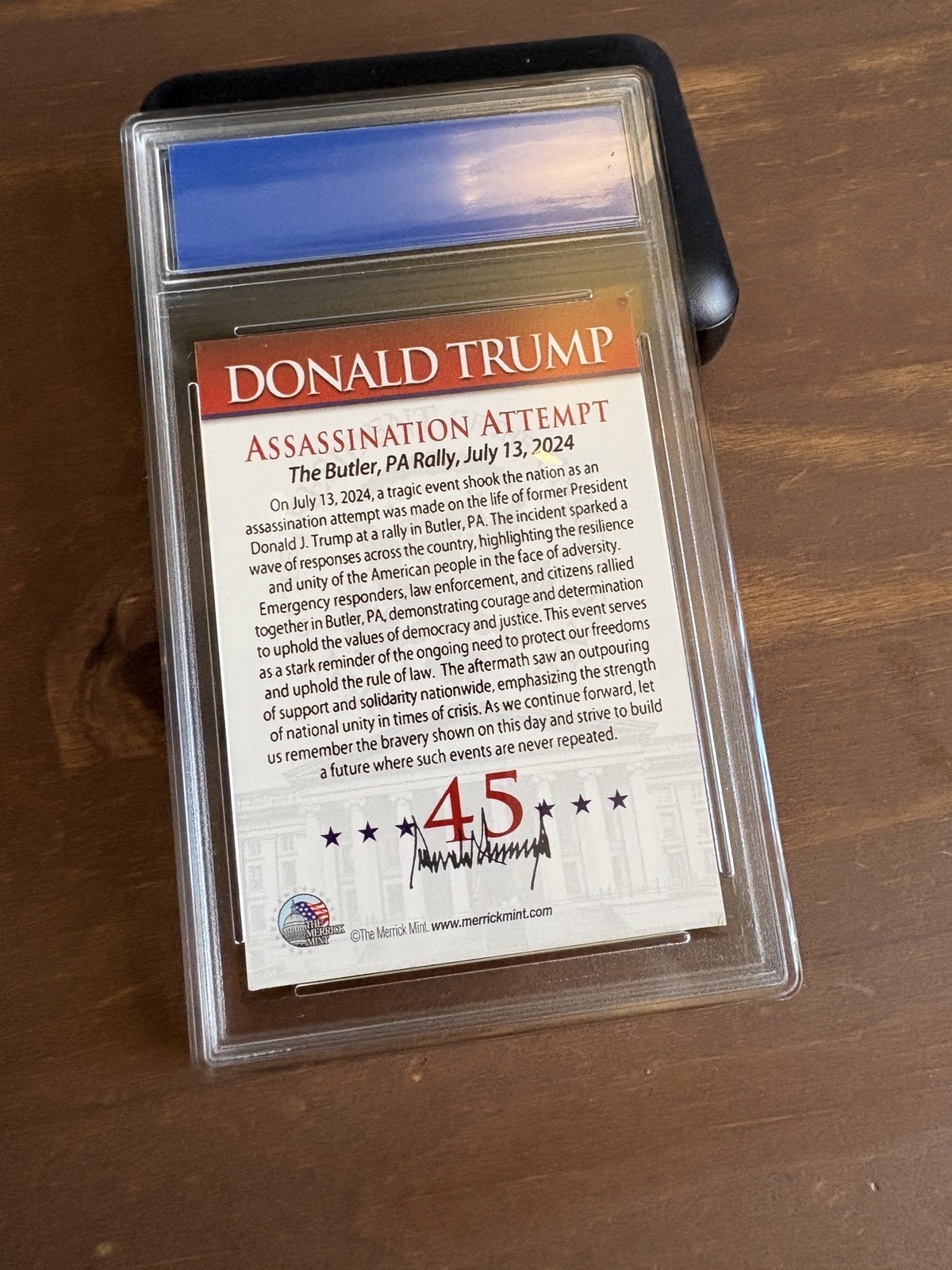 Donald Trump “Assassination Attempt” Trading Card With Acrylic Case