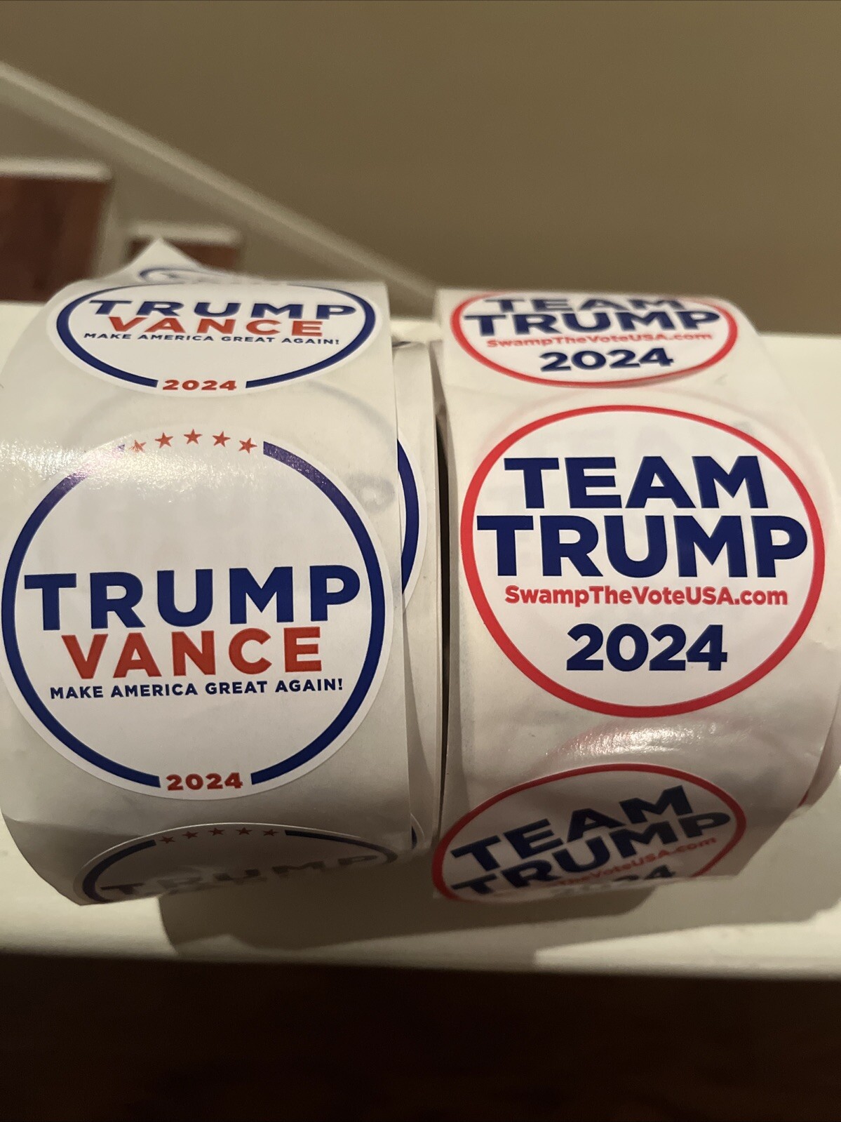 30x 2024 TEAM TRUMP, TRUMP/VANCE UNUSED LAPEL STICKER 2.75″