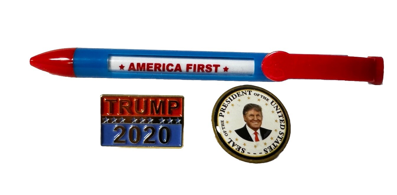 2020 Donald Trump Rotating Message Pens and 2 Pins Presidential Political Items