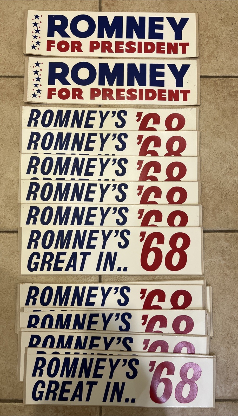 (24) Vintage George Romney 1968 Presidential Campaign Bumper Sticker Lot