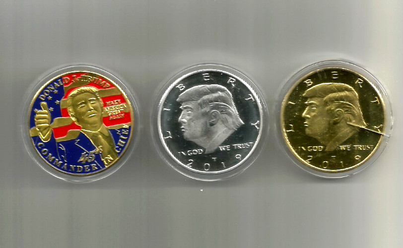 DONALD J TRUMP 2019 SILVER, GOLD AND COMMANDER IN CHIEF COLLECTOR’S COINS