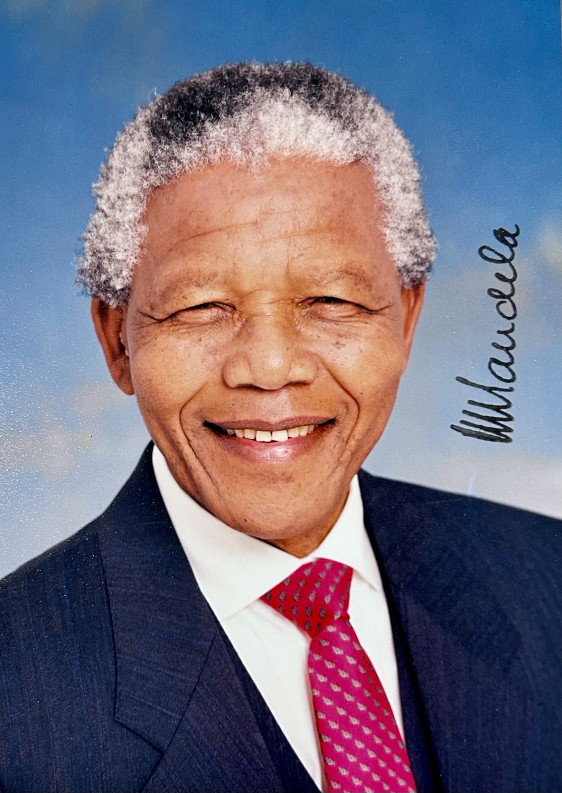 Nelson Mandela, unique signed autographed 5×7 color photo, near fine condition