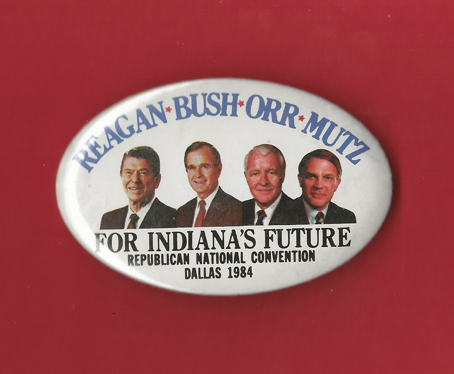 1984 Reagan/Bush & Orr/Mutz (2×3)”/ “RNC – IN Delegation” Campaign Button(Pin14)