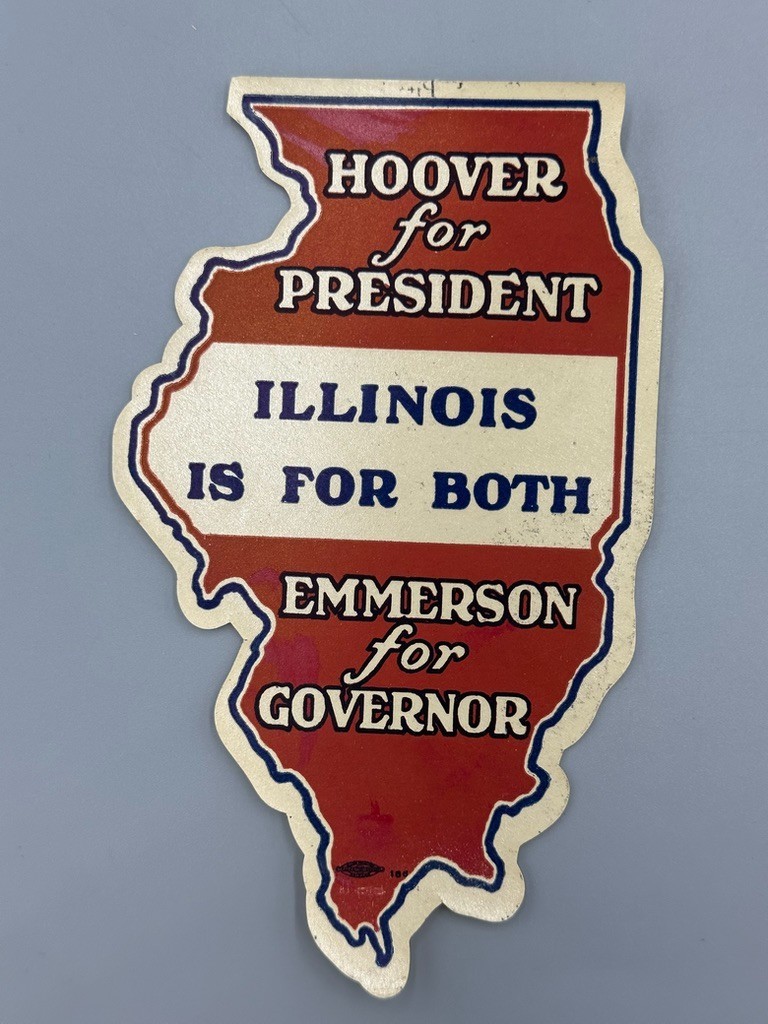 1928 Herbert Hoover President Louis Emmerson Governor Illinois Map Sticker Vntge