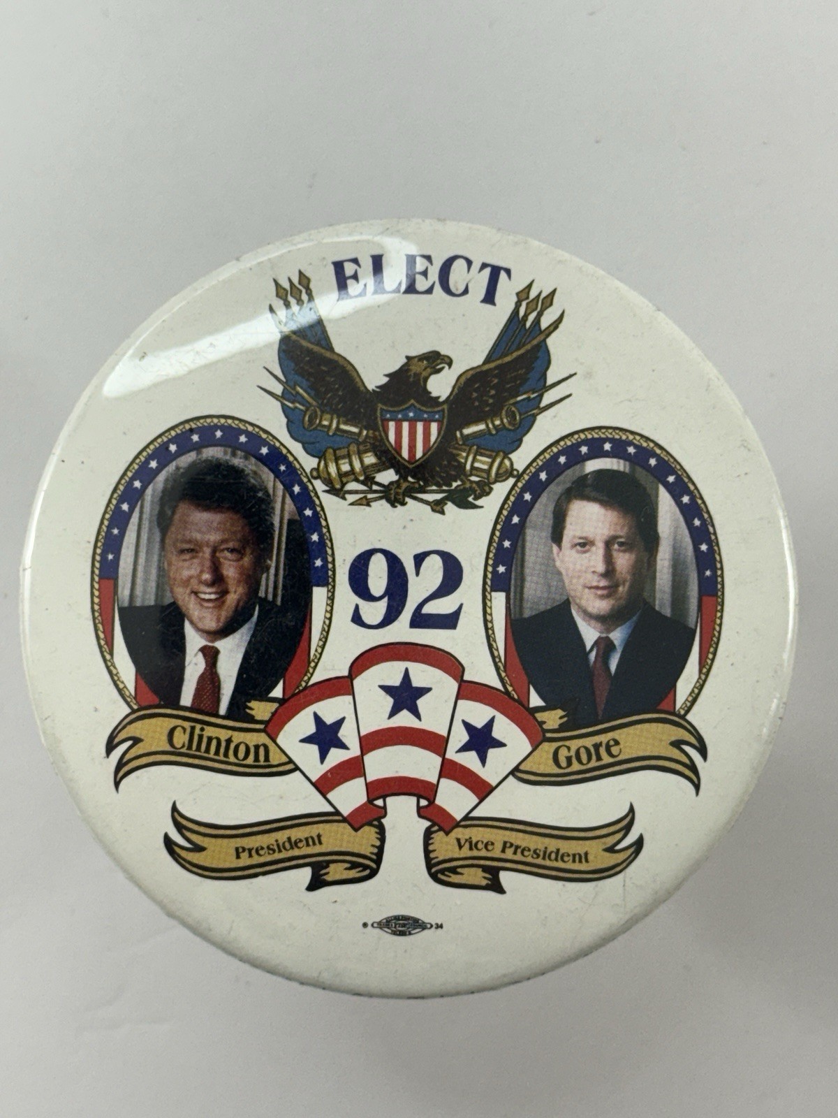 1992 Bill Clinton & Al Gore Presidential Campaign Button Pin 3″ POTUS