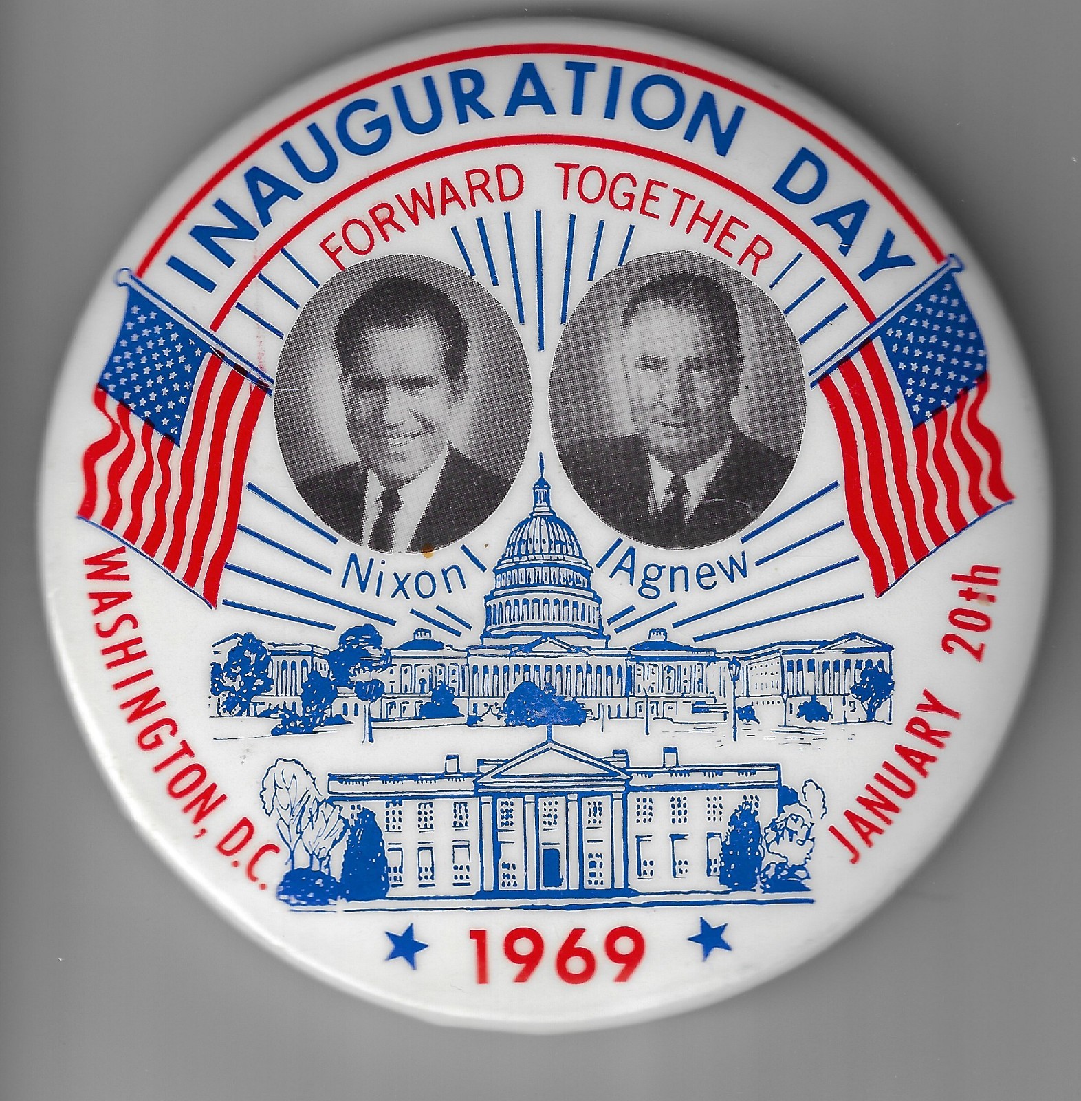1969 GR8 Graphics Richard Nixon Spiro Agnew Jugate Presidential Inaugural Button