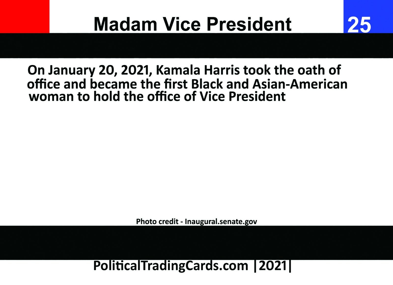2021 Kamala Harris Madam Vice President Political Trading Card