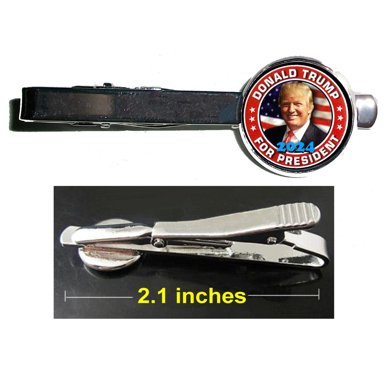 Donald Trump For President 2024 Tie Clip Clasp Bar Slide Silver Metal Shiny