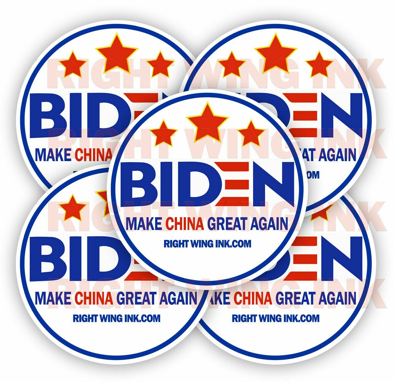 Biden Bumper Sticker Round MAKE CHINA GREAT AGAIN tri* 5 PACK 3″ wide