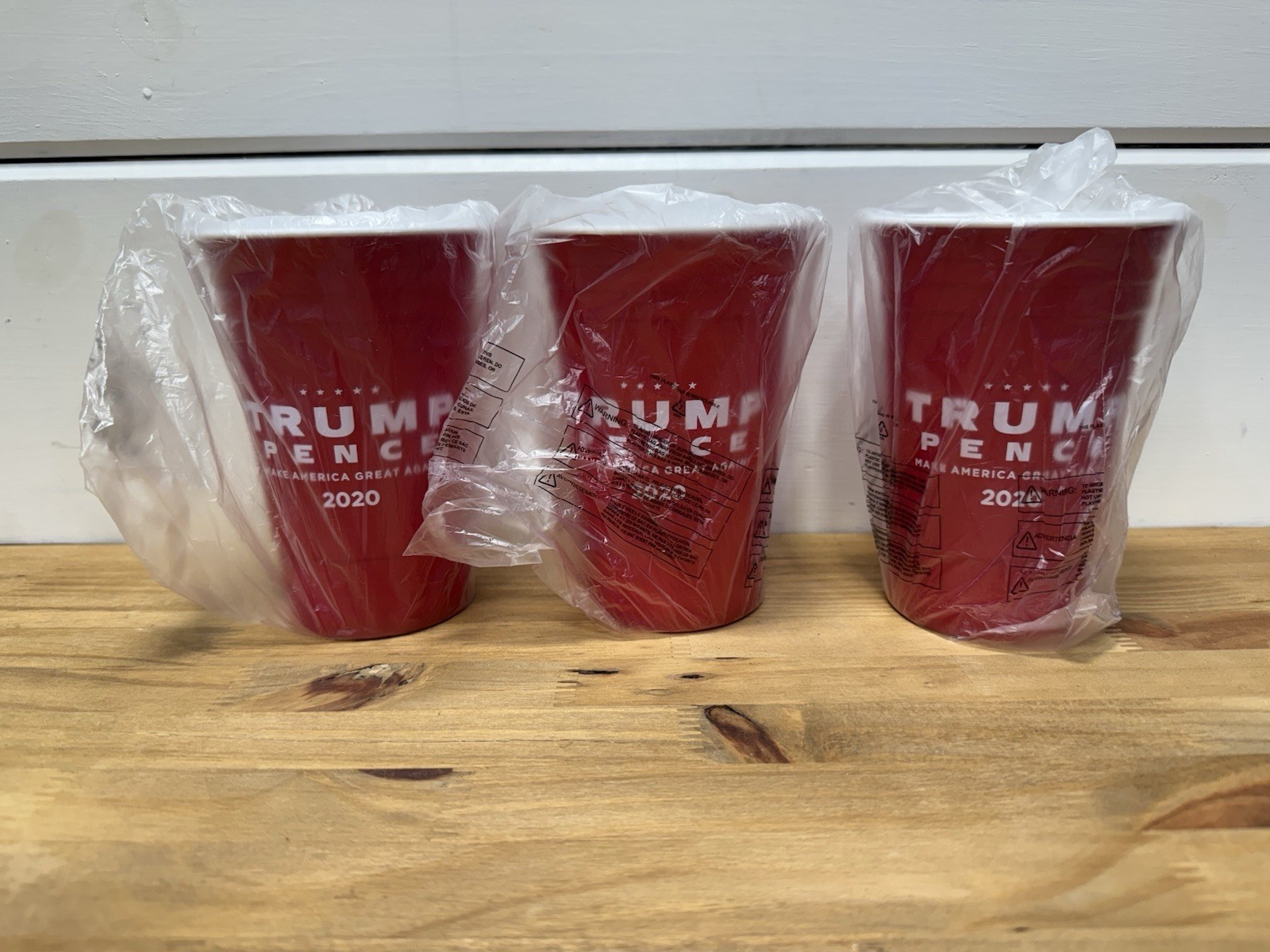 3 Trump Pence Red Cups 2020 Hard Plastic Make America Great Again Presidential