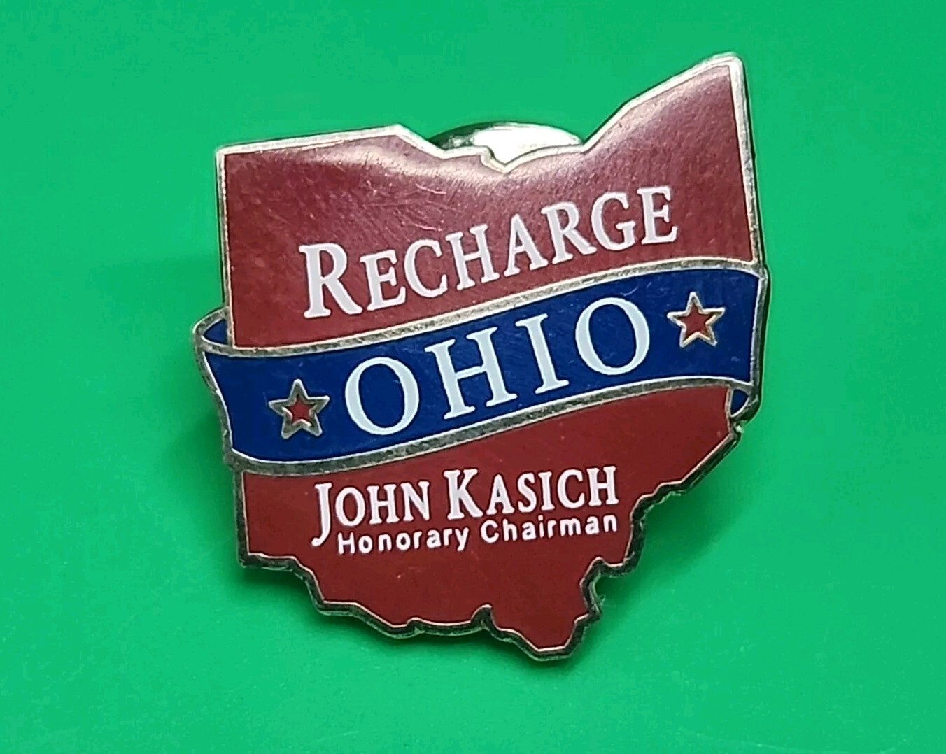 John Kasich Recharge Ohio Governor Lapel Tie Hat Pin Button Political Chairman