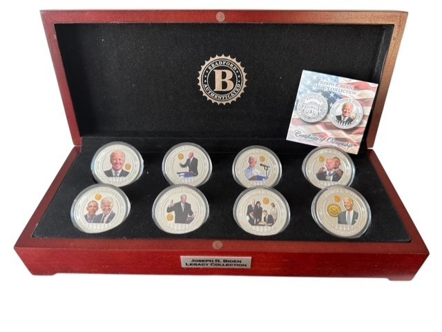Joe Biden Bradford Exchange Mint Legacy set of 8 coins Silver Plate Display Box