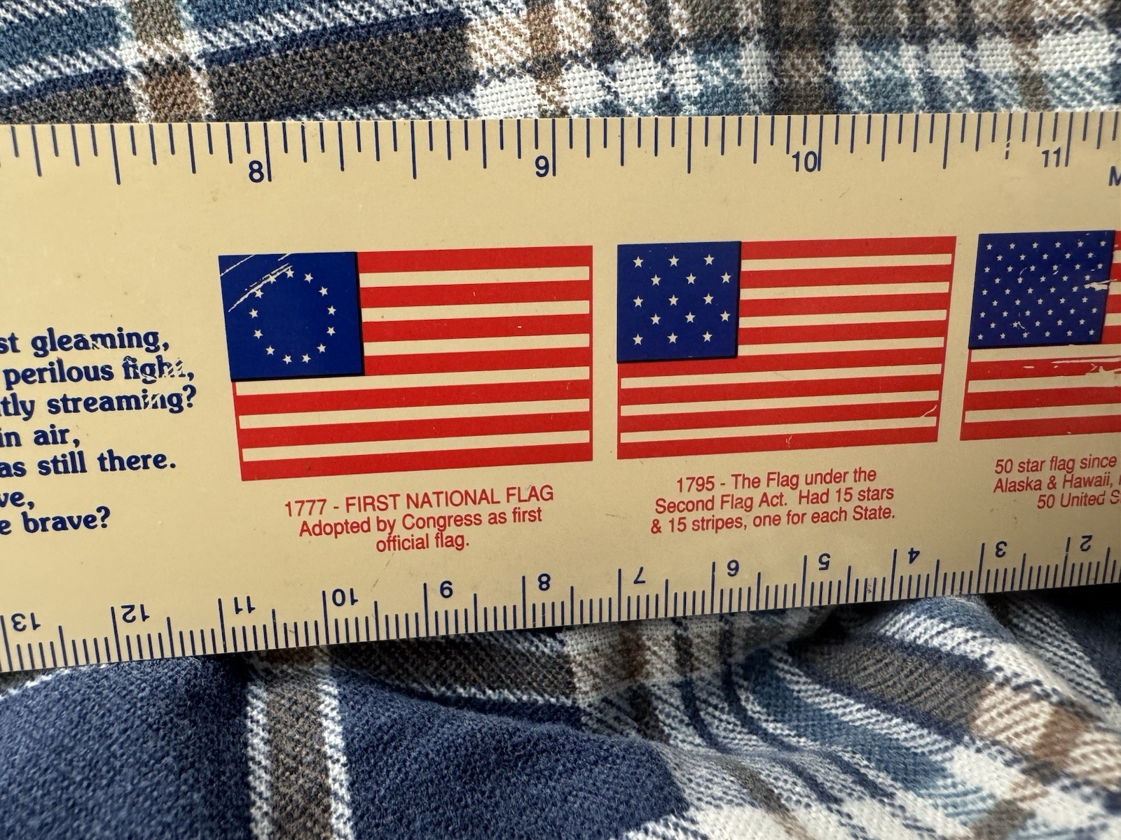 1993 12 Inch Plastic Ruler Flags, Star Spangled Banner, US Presidents. (B1)