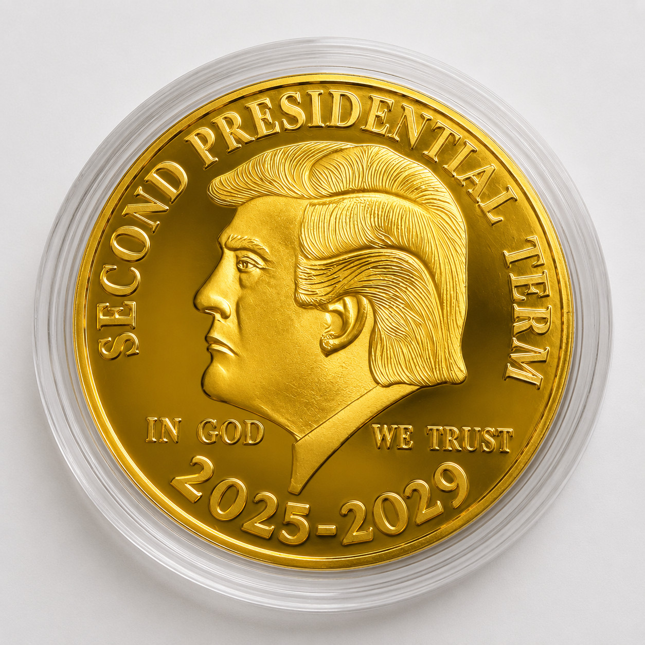 Donald Trump Second Term 2025-2029 Coin 40mm Electro Gold Plated Collectible