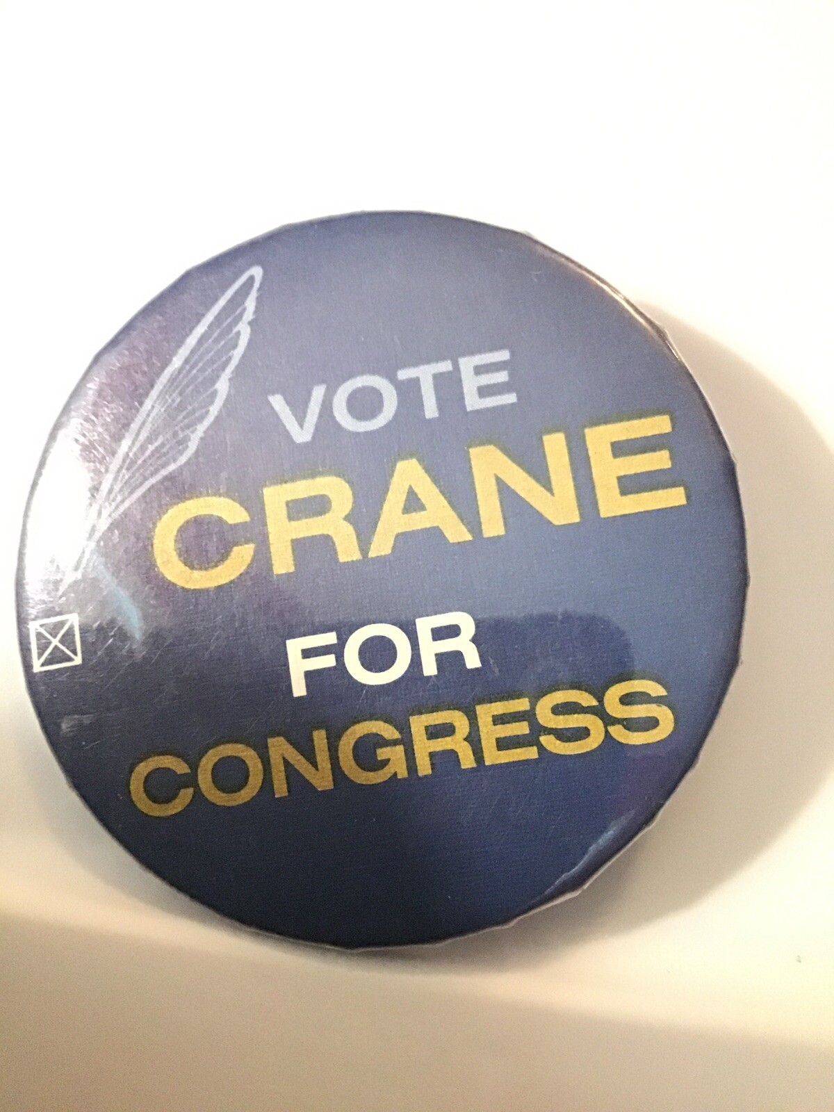 RARE “Crane for Congress” w/ Feather Pin – Phil Crane of Illinois button pinback