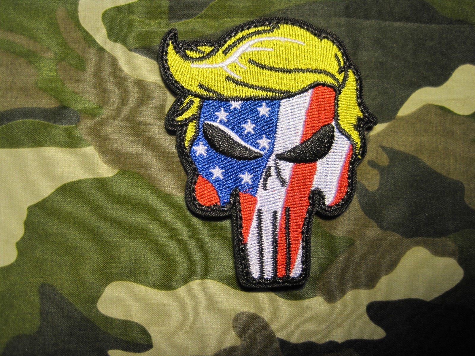 TRUMP USA SKULL PATCH MAGA 100% EMBROIDERY SMALL CREST/CAP SIZE HOOK BACK MAGA