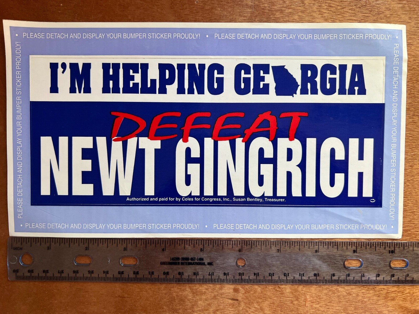 VTG Political Bumpersticker Newt Gingrich “I’m Helping Georgia Defeat Newt”